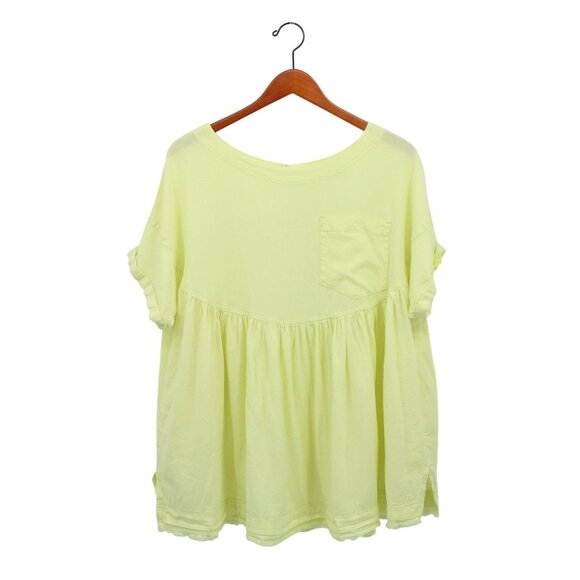 Free People Moon City Oversized Linen Swing Top Minted Lemonade Neon Yellow M - Picture 3 of 8